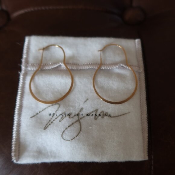 $695 Melissa Joy Manning 14K yellow gold 1 3/4" dangle hoop earrings MJM light! - Picture 2 of 15